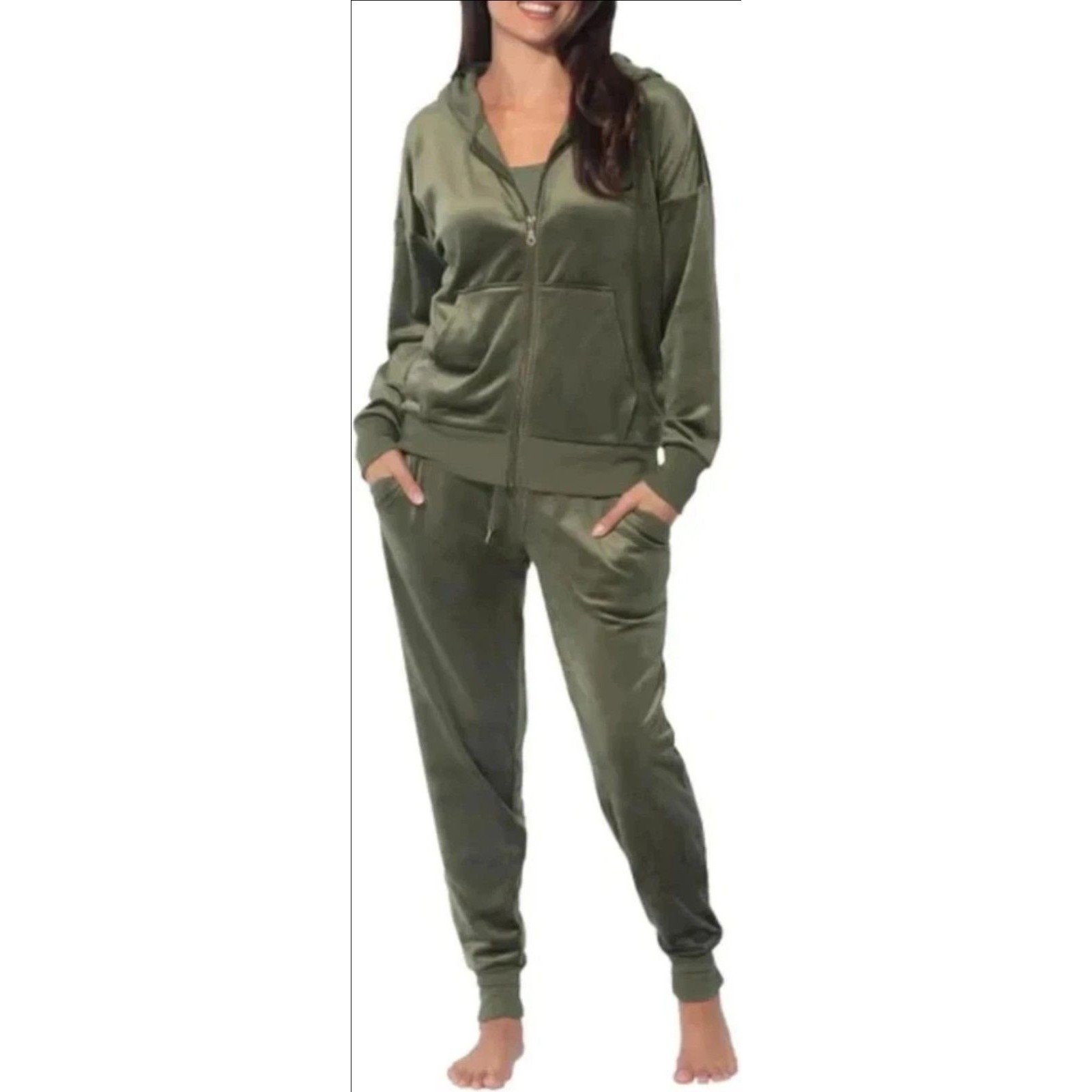 Felina Women's Velour Hoodie & Jogger Set, Deep Olive (Green), Size Xs Nwot D2
